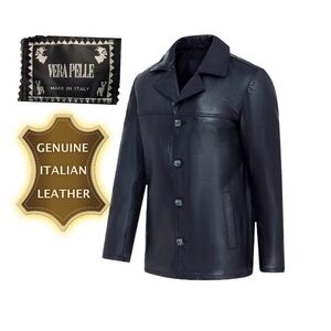 Vera Pelle Size M Men's Dark Leather Blazer Cut Jacket Made in Italy